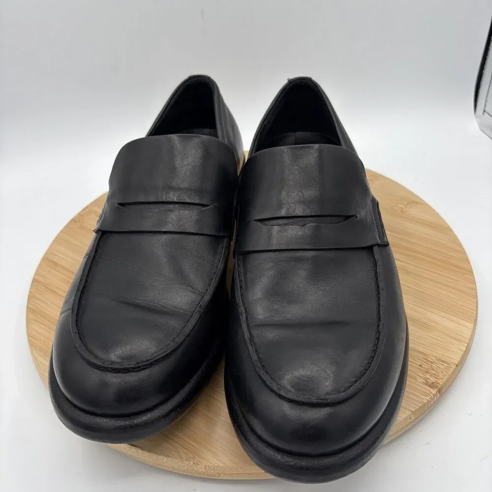 Ecco Stealth Artisan Mens Black Leather Penny Loafer Comfort Slipon Dress sz 10